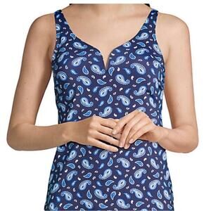 Lands' End New Notch Neck Swim Tankini Padded Navy Paisley Size 12